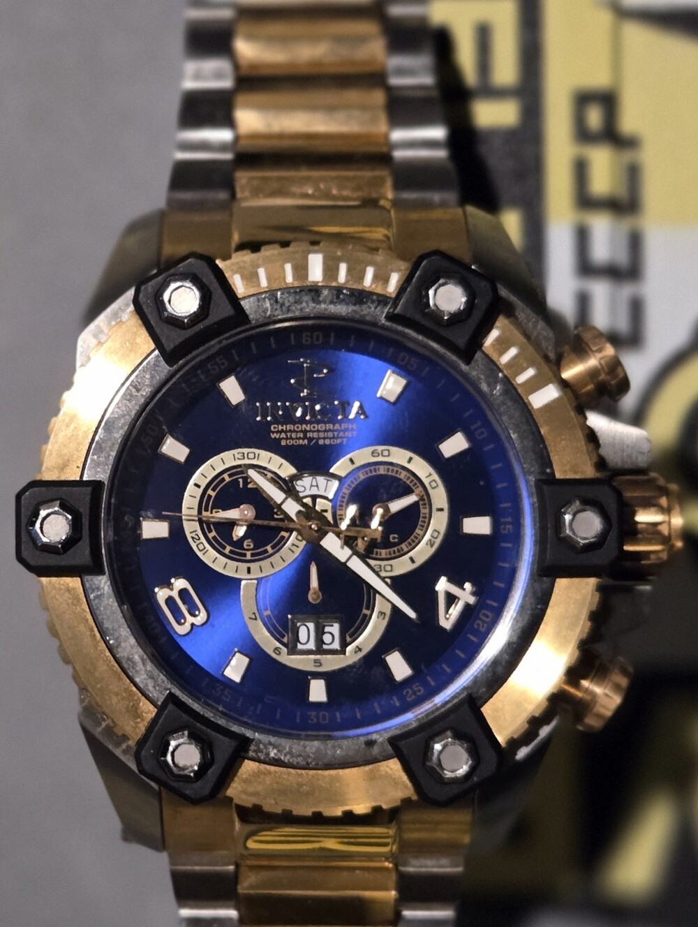 Invicta Gold and Blue Chronograph Sport Watch